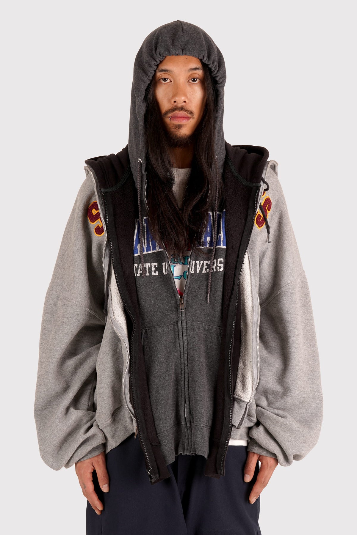 Triple Zip Hood - Grey